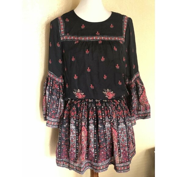 JOIE Armel Floral print Long sleeve Blouson Mini Dress Black Size S - Picture 2 of 10